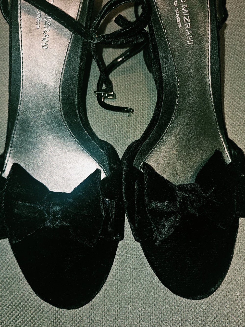 Isaac Mizrahi Black Velvet Bow Heels Black Velvet Bow Ankle-Tie Wedge Sandals